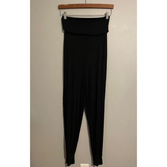 Free People Beach Womens Pants XS Black Fold Over Waist Jogger Leg Boho Festival - Picture 1 of 8